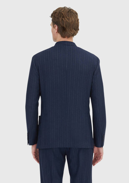 Marineblaue, gestreifte Jacke mit schmaler Passform und Schulterpartie aus Wollmischgewebe