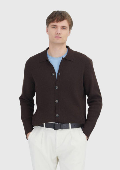 Braune Strickjacke mit Rollkragen aus Wollmischung