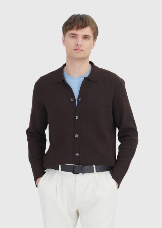 Braune Strickjacke mit Rollkragen aus Wollmischung