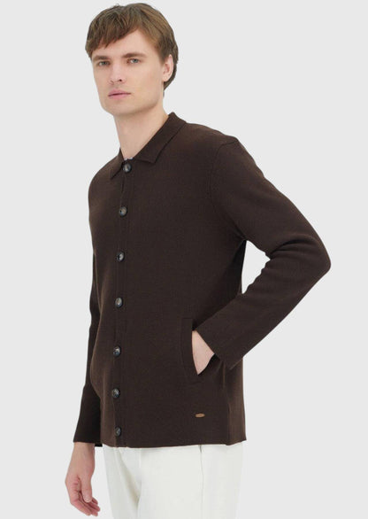 Braune Strickjacke mit Rollkragen aus Wollmischung