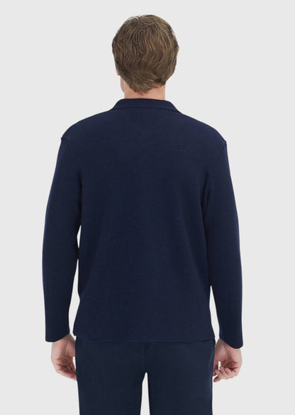 Marineblaue Strickjacke mit Rollkragen aus Wollmischung
