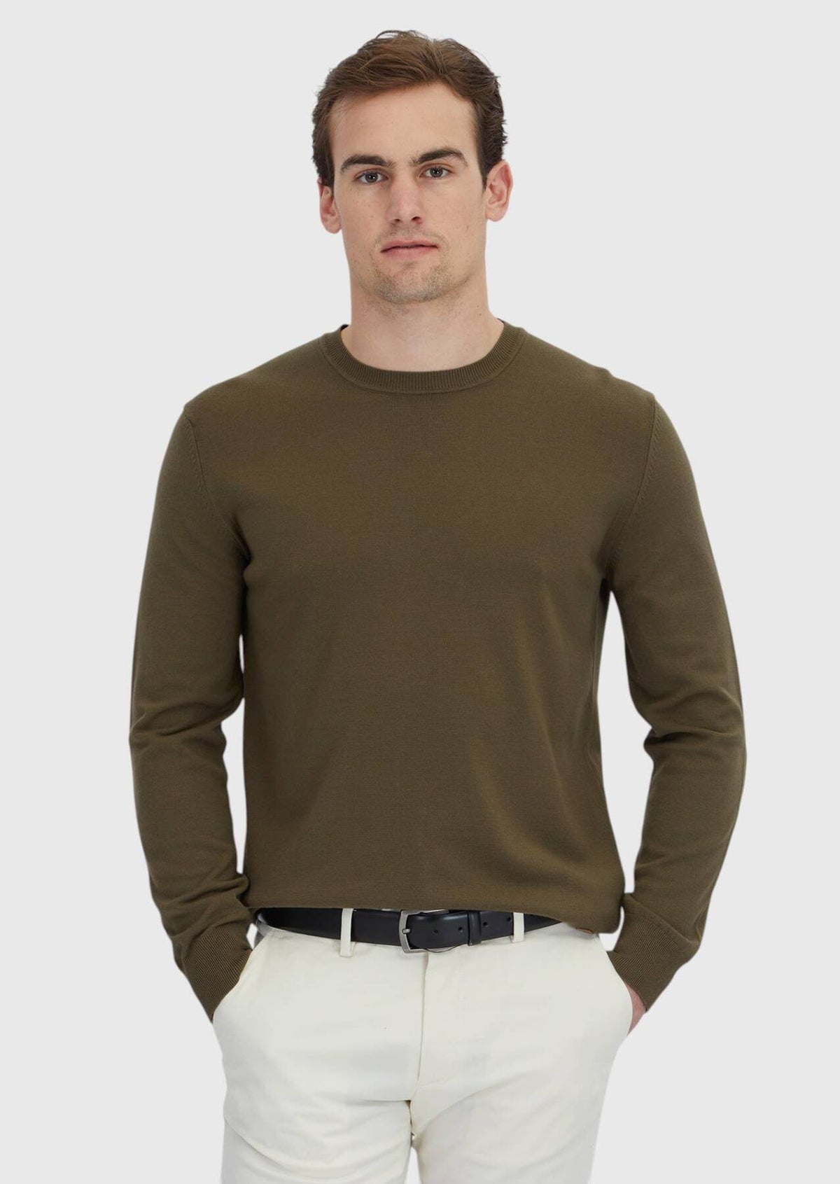 Khakifarbenes Strick-Sweatshirt