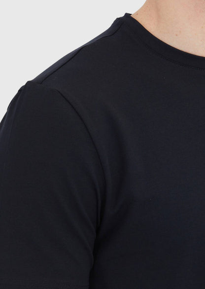Schwarzes, schlichtes T-Shirt mit Rundhalsausschnitt aus Baumwollmischgewebe
