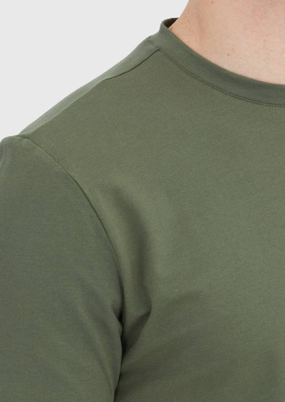 Khakifarbenes, schlichtes T-Shirt mit Rundhalsausschnitt aus Baumwollmischgewebe