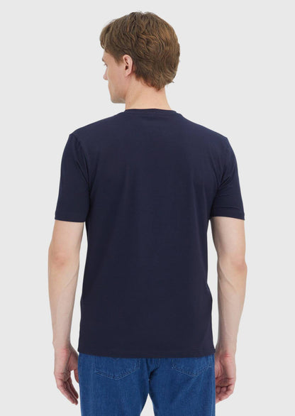 Marineblaues, einfarbiges T-Shirt mit Rundhalsausschnitt aus Baumwollmischgewebe
