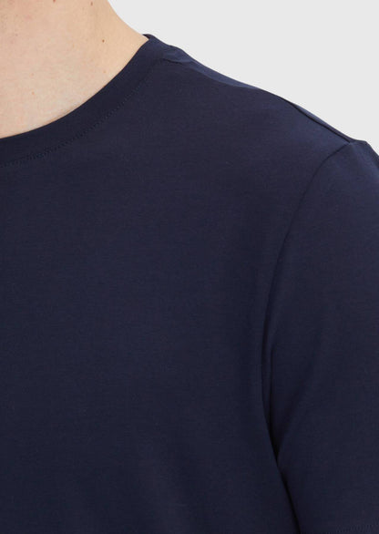 Marineblaues, einfarbiges T-Shirt mit Rundhalsausschnitt aus Baumwollmischgewebe