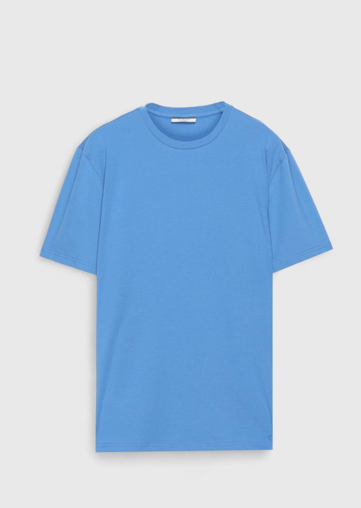 Blaues, schlichtes T-Shirt mit Rundhalsausschnitt aus Baumwollmischgewebe