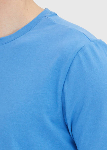 Blaues, schlichtes T-Shirt mit Rundhalsausschnitt aus Baumwollmischgewebe