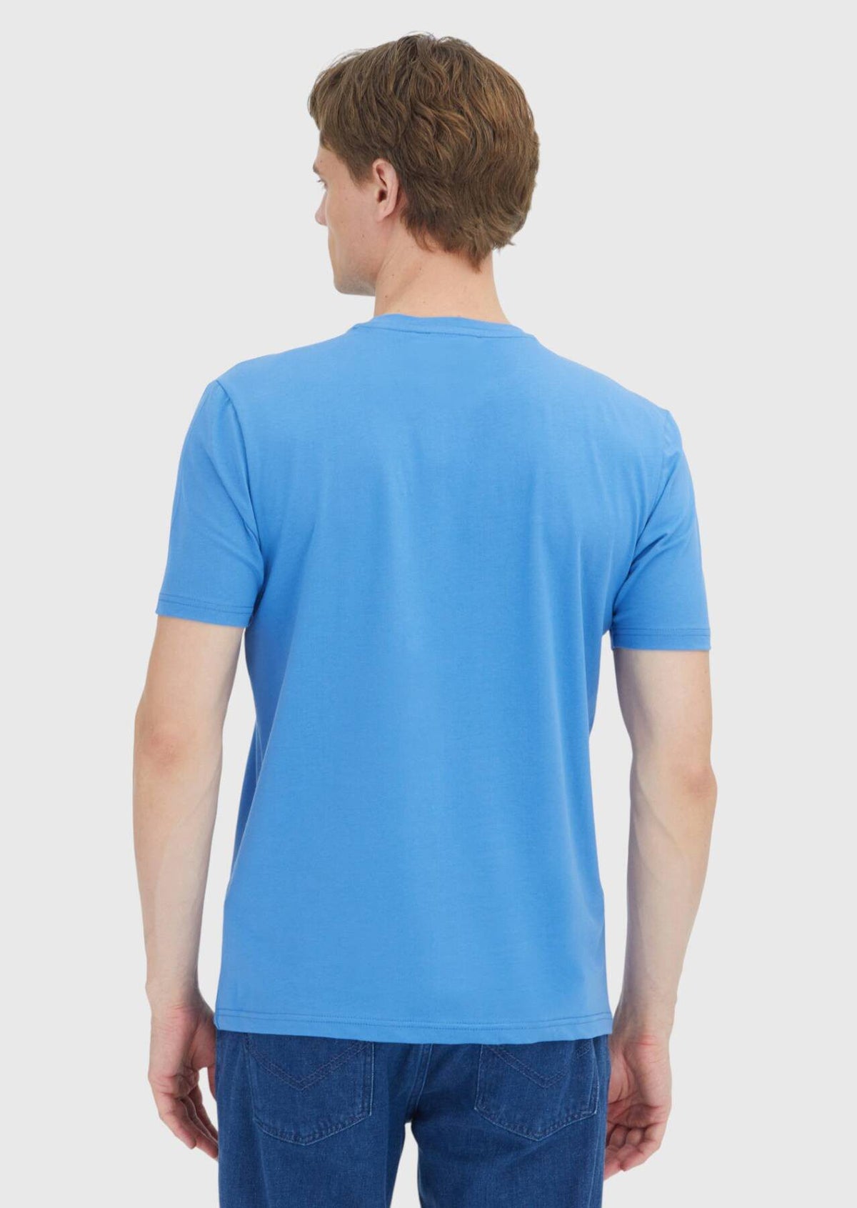 Blaues, schlichtes T-Shirt mit Rundhalsausschnitt aus Baumwollmischgewebe