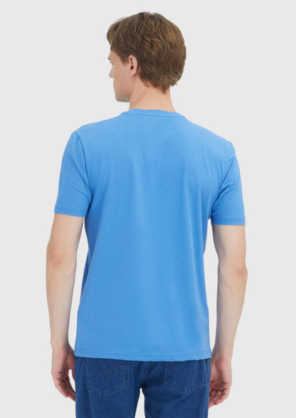 Blaues, schlichtes T-Shirt mit Rundhalsausschnitt aus Baumwollmischgewebe