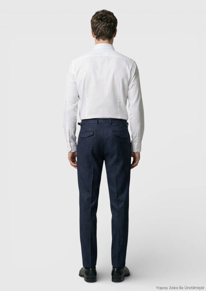 Marineblaue Karottenhose aus Wollmix