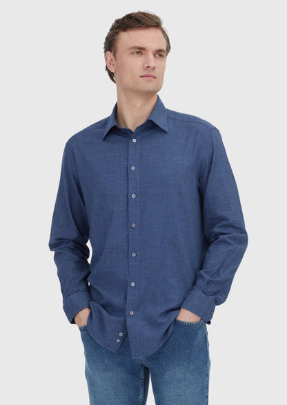 Indigo Casual Fit Weaving Casual Hemd aus 100% Baumwolle