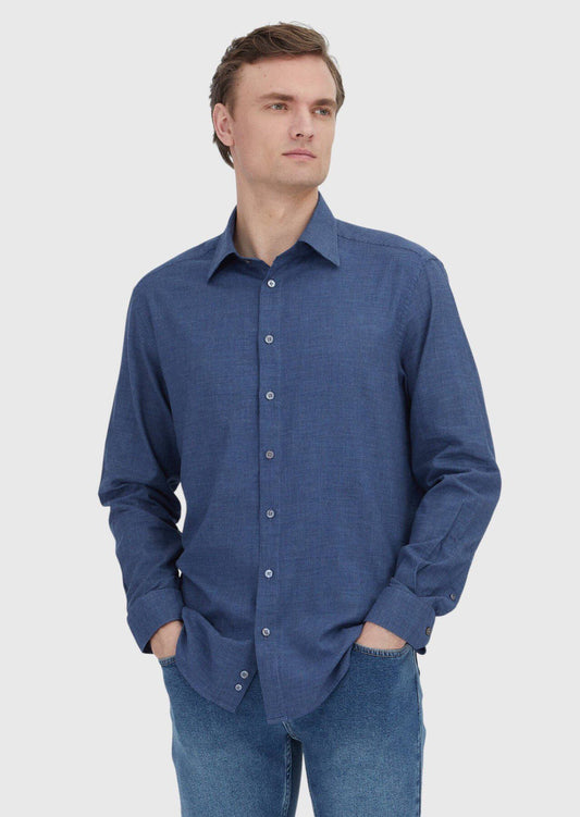 Indigo Casual Fit Weaving Casual Hemd aus 100% Baumwolle