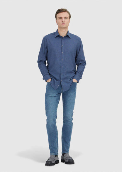 Indigo Casual Fit Weaving Casual Hemd aus 100% Baumwolle