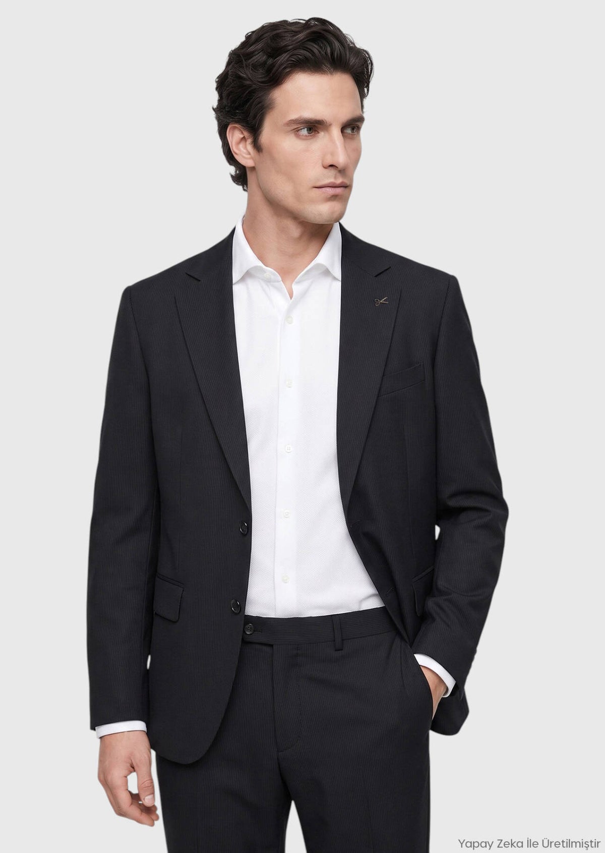 Schwarzer Micro Modern Fit Wollanzug