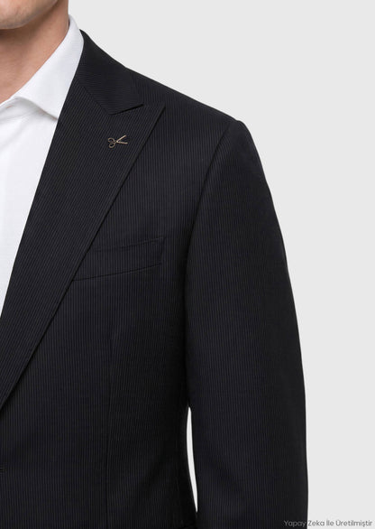 Schwarzer Micro Modern Fit Wollanzug