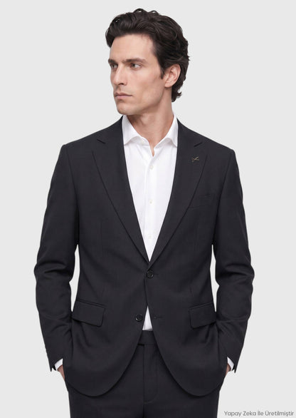Schwarzer Micro Modern Fit Wollanzug