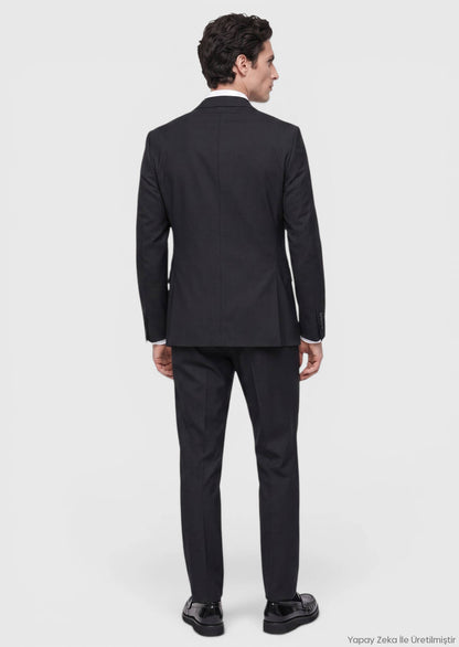Schwarzer Micro Modern Fit Wollanzug
