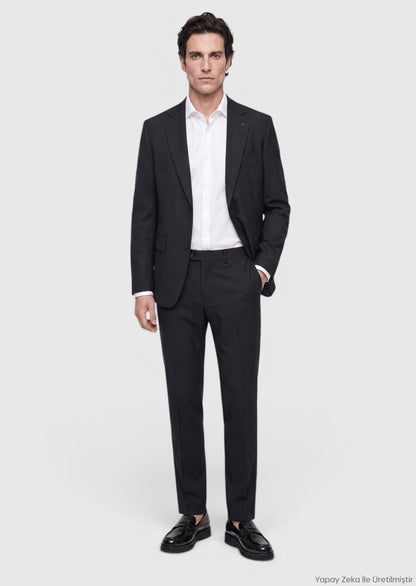Schwarzer Micro Modern Fit Wollanzug