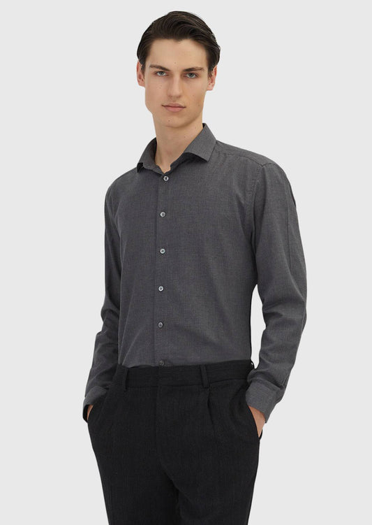 Kohlefarbiges Casual Fit Baumwollhemd