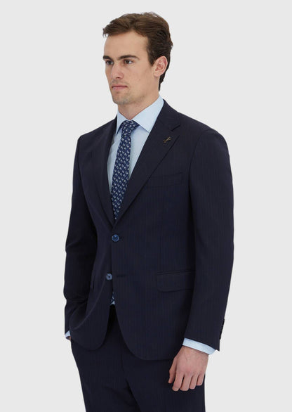 Marineblauer, gestreifter Zeroweight Slim Fit Anzug aus Wollmischung