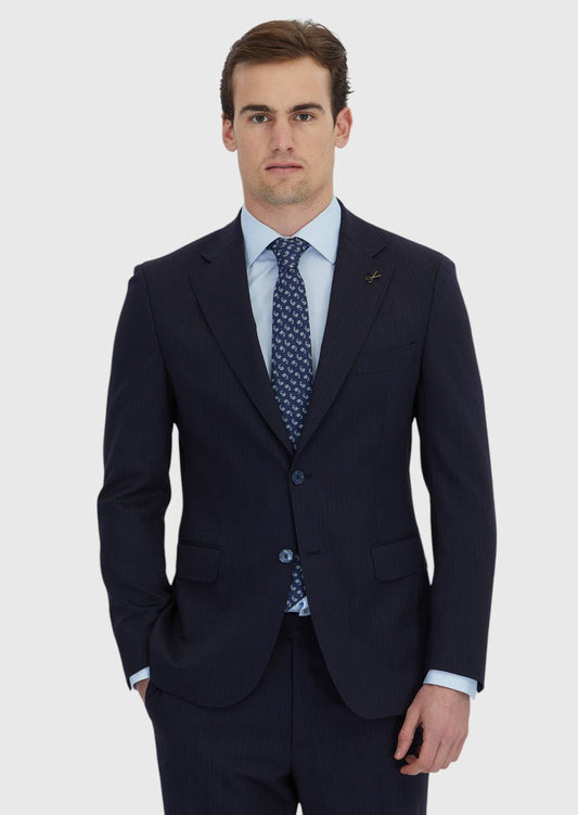 Marineblauer, gestreifter Zeroweight Slim Fit Anzug aus Wollmischung
