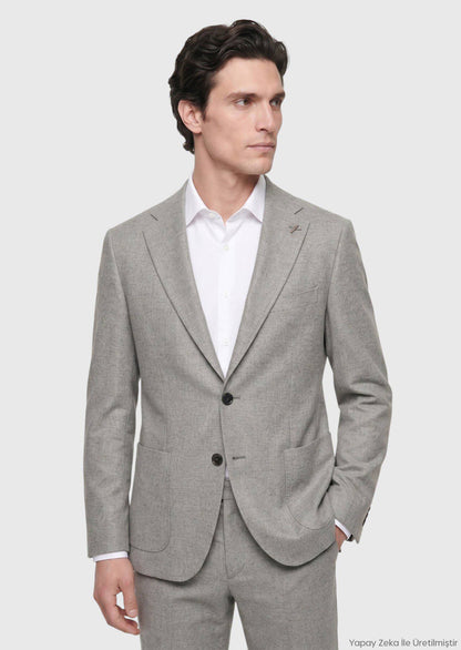 Hellbrauner, gemusterter Zeroweight Slim Fit Anzug aus 100 % Wolle