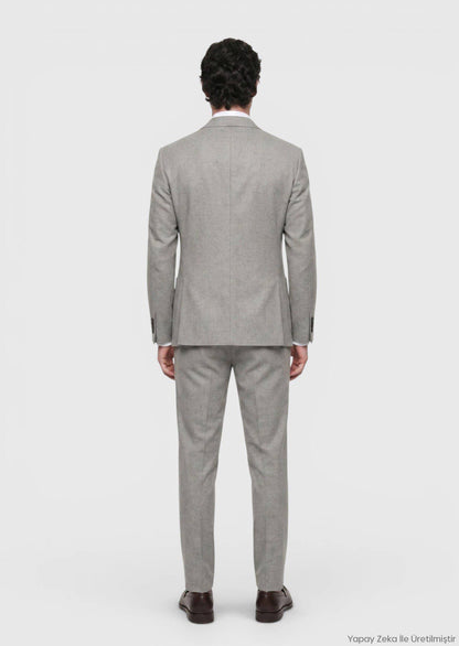 Hellbrauner, gemusterter Zeroweight Slim Fit Anzug aus 100 % Wolle