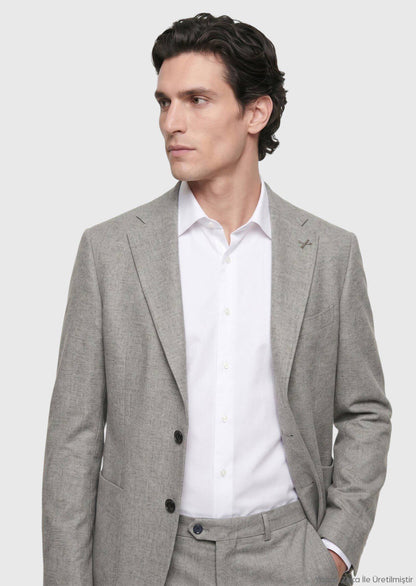 Hellbrauner, gemusterter Zeroweight Slim Fit Anzug aus 100 % Wolle