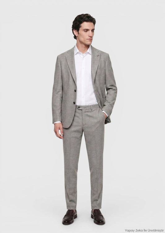 Hellbrauner, gemusterter Zeroweight Slim Fit Anzug aus 100 % Wolle
