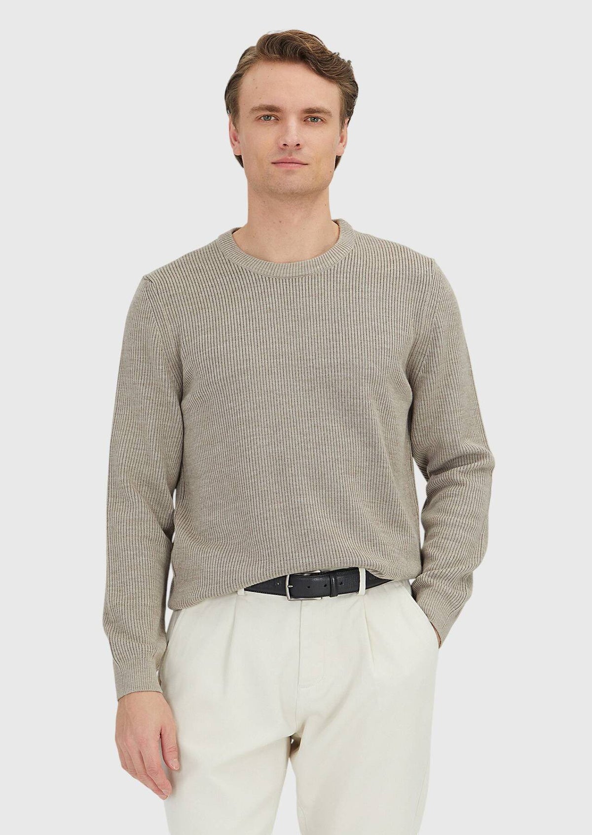 Beiges Strick-Sweatshirt