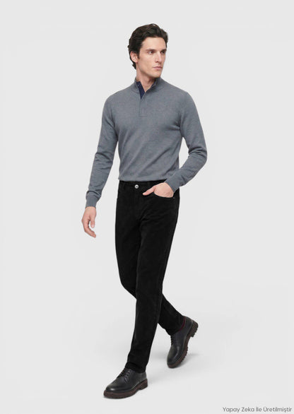 Schwarze Velours Casual Baumwollhose