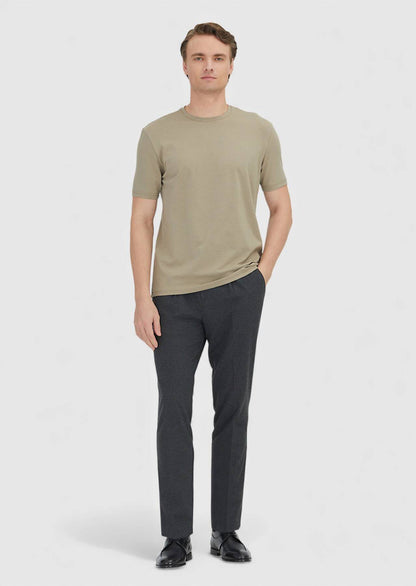 Buff Plain Rundhals-T-Shirt aus Baumwollmischgewebe