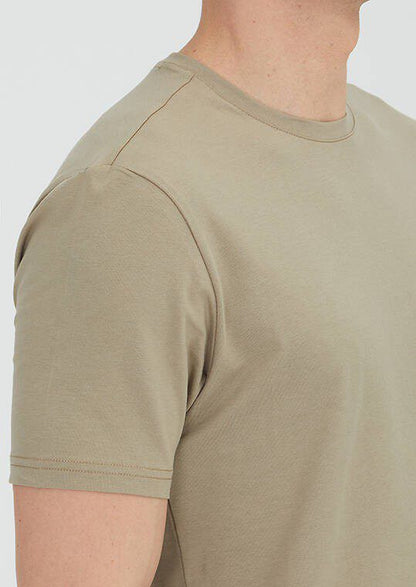 Buff Plain Rundhals-T-Shirt aus Baumwollmischgewebe