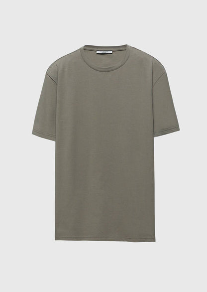 Buff Plain Rundhals-T-Shirt aus Baumwollmischgewebe