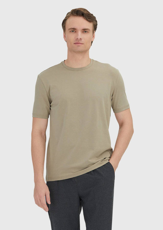 Buff Plain Rundhals-T-Shirt aus Baumwollmischgewebe