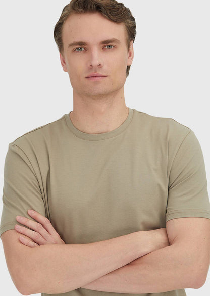 Buff Plain Rundhals-T-Shirt aus Baumwollmischgewebe