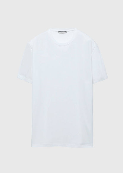 Weißes, schlichtes T-Shirt mit Rundhalsausschnitt aus Baumwollmischgewebe