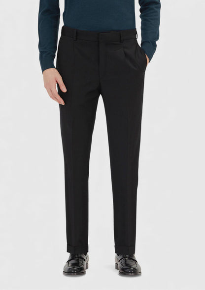 Schwarze Wollhose Regular Fit Weich