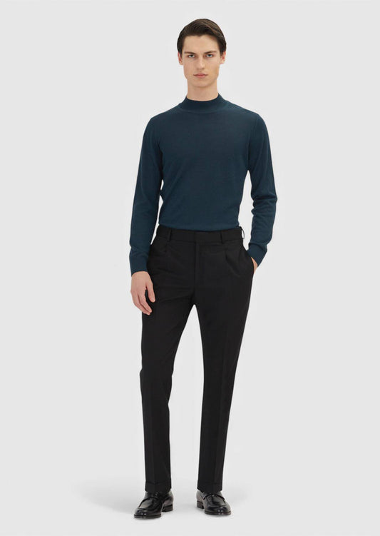 Schwarze Wollhose Regular Fit Weich