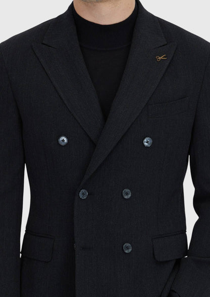 Schwarze, gemusterte Zeroweight Slim Fit Jacke aus Wollmischgewebe