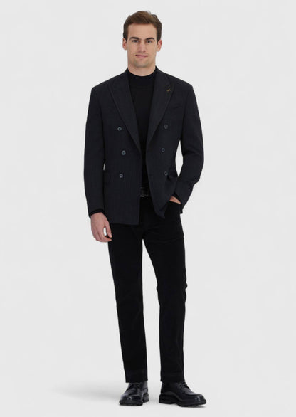 Schwarze, gemusterte Zeroweight Slim Fit Jacke aus Wollmischgewebe