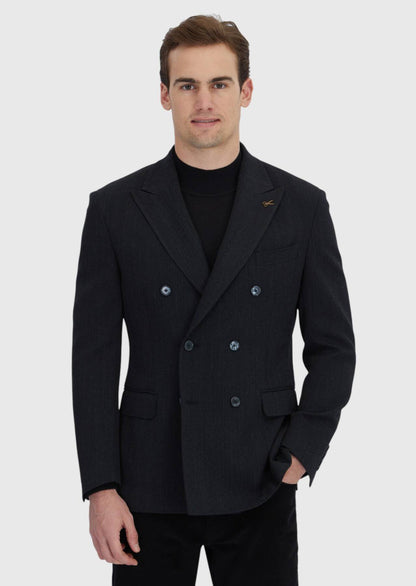 Schwarze, gemusterte Zeroweight Slim Fit Jacke aus Wollmischgewebe