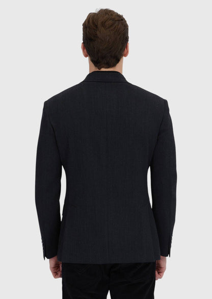 Schwarze, gemusterte Zeroweight Slim Fit Jacke aus Wollmischgewebe