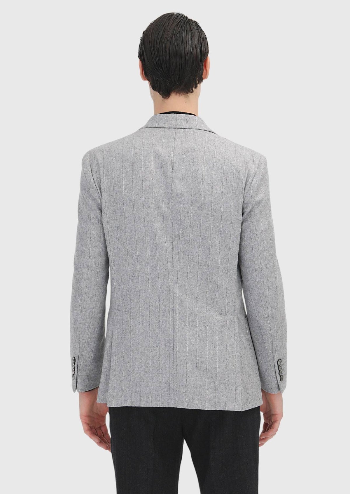 Grau Gestreiftes Hemd Schulter Slim Fit Jacke
