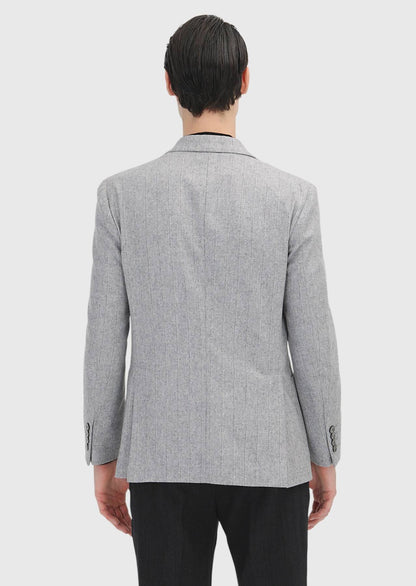 Grau Gestreiftes Hemd Schulter Slim Fit Jacke