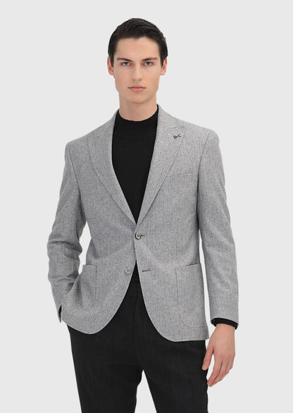 Grau Gestreiftes Hemd Schulter Slim Fit Jacke