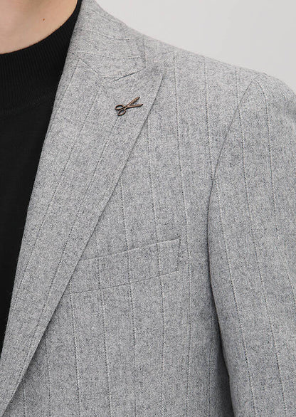 Grau Gestreiftes Hemd Schulter Slim Fit Jacke