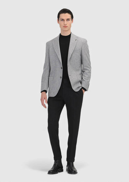Grau Gestreiftes Hemd Schulter Slim Fit Jacke
