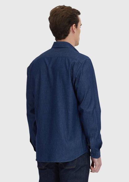 Indigo Unifarben Casual Fit Baumwollhemd